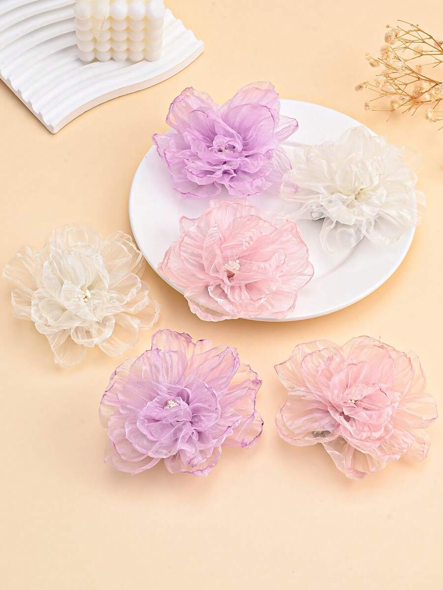 2 件/套儿童大花网状发夹，女孩侧刘海发夹，生日派对装饰配件，日常佩戴 - 彩色 - 查看 1