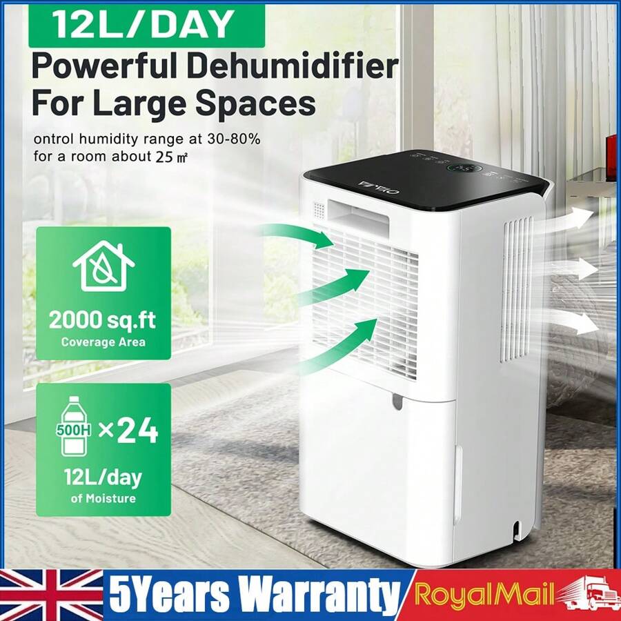 OYAJIA Dehumidifier 12L, Dehumidifiers For Home With Digital Humidity Display, Child Lock,Quiet Sleep Mode,24 Hour Timer, Auto Defrost, Laundry Drying, Continuous Drainage Ideal For Damp Flats, Apartments - White - View 1