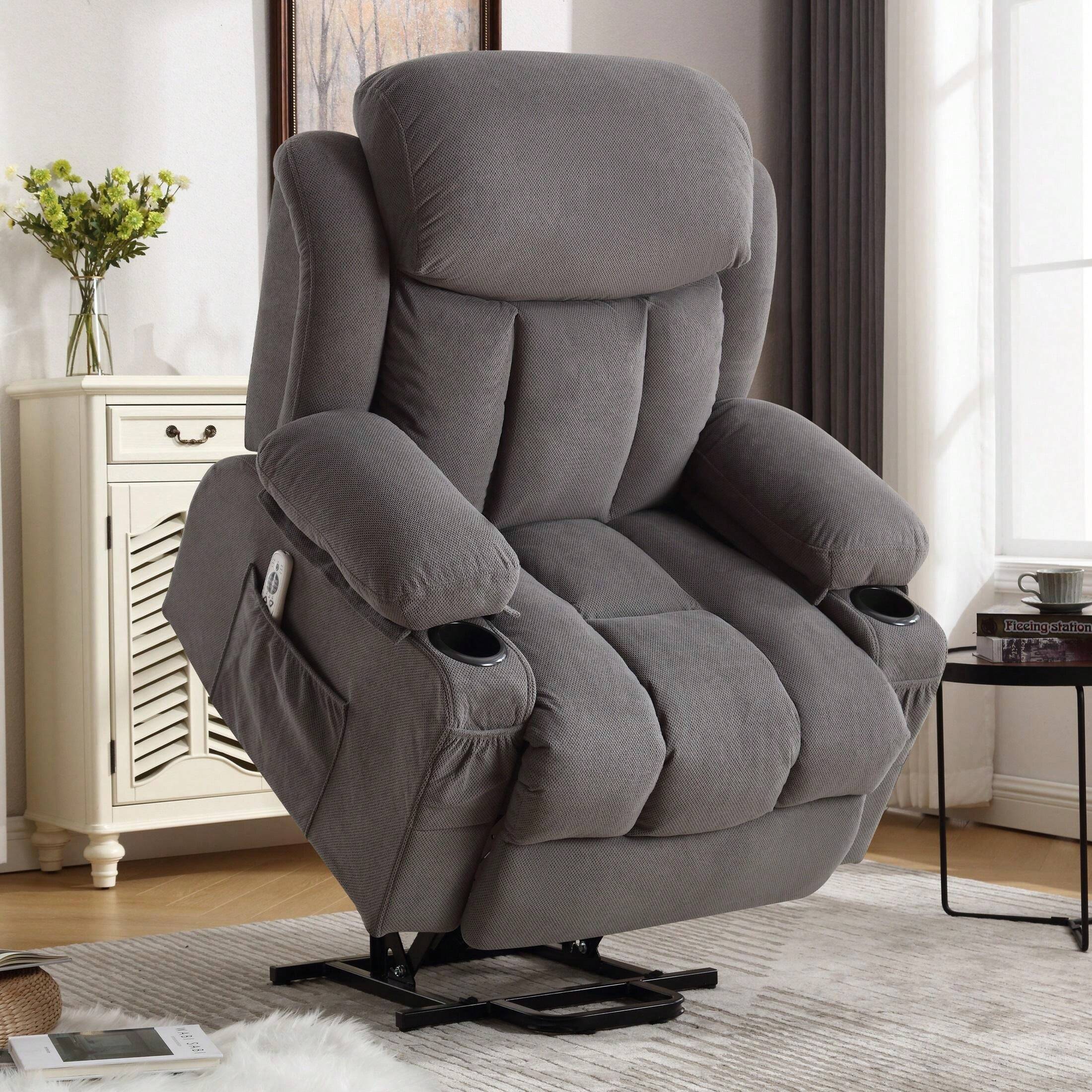 Power Lift Recliner Chair With Heat And Massage Electric Fabric