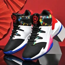 Men's Mid Top Basketball Shoes Anti Slip Outdoor Sports Walking And Running Shoes - Black Red - View 8