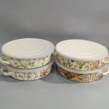 1 件 28 厘米/11 英寸双耳瓷烤盘，欧式风格，俄罗斯花，芳香花卉图案，适用于烤肉、牛排、沙拉、意大利面、圣诞火鸡、派对、露营、家庭聚会、礼物，易于清洁 - 彩色 - 查看 5