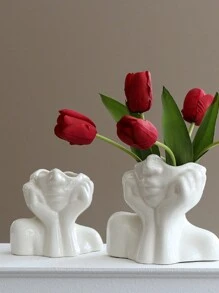 1pc White Ceramic Face Vase, Female Form Head Half Body Bust Vases Boho Minimalism Decorative Modern Nordic Style Flower Vase For Home Living Room Office Decor Best Gifts Birthday Graduation