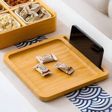 1 个方形竹托盘带手机支架，边长 7.95 英寸，优质加固盘，适用于家庭和商务中的咖啡、小吃、甜点或茶服务 - 竹色 - 查看 3