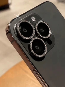 1 Set Flash Diamond Rhinestone Camera Lens Protector Film Set For Phone 12/12 Mini/12 Pro/12 Pro Max,Phone 13/13 Mini/13 Pro/13 Pro Max,Phone 11/11 Pro/11 Pro Max,Phone 14/14 Puls/14 Pro/14 Pro Max,Phone 15/15 Puls/15 Pro/15 Pro Max, Inlaid Imitation Diamond Decorated Camera Cover Tempered Glass Protecting Cover, Colorful Imitation Diamond