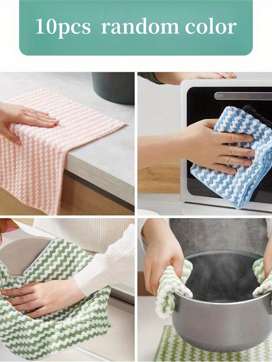 10 块超细纤维厨房毛巾 - 吸水性强、无条纹、不起毛的清洁布，适用于餐具和表面，可重复使用和清洗，10 英寸 X 10 英寸