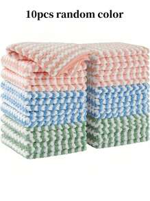 10 块超细纤维厨房毛巾 - 吸水性强、无条纹、不起毛的清洁布，适用于餐具和表面，可重复使用和清洗，10 英寸 X 10 英寸 - 彩色 - 查看 10