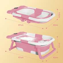 Bañera Plegable para Bebe, Tina de Baño para Bebe con Cojín Antideslizante y Pantalla de Temperatura, Bañera de Viaje Portátil para Recién Nacido (Rosa) - Rosa - Ver 8