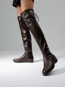 Women's Elastic Over The Knee Thigh High Boots Elegant Fashionable Ultra Long Boots With Side Zipper And Sock Design For Autumn & Winter Wearing - 棕色 - 查看 2