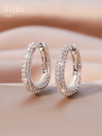 Hihho 1 Pair Luxury European & American Jewelry - U-Shaped Cubic Zirconia Decorated Charm Earrings, Suitable For Women Daily Wear & Festivals Gift