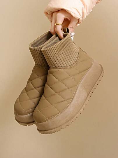 Women's Thermal Lined High-Top Snow Boots, New 2024 Winter Brown Boots, Student Korean Version Warm Casual Shoes, Thick Sole Winter Boots, Black Slip-On Shoes