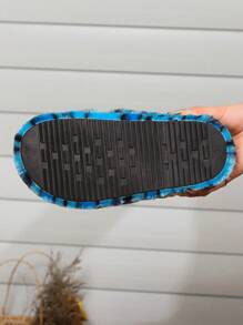 2024 豹纹毛绒拖鞋，平底厚底，女士时尚室内/户外毛绒家居鞋 - 藍色 - 查看 6