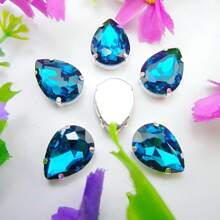 水滴形玻璃非 AB 正常颜色花式椭圆闪亮手工缝纫水晶手工缝制水钻装饰珠平背银色金爪底座带孔宝石 DIY 配件缝制宝石水钻用于装饰衣服、连衣裙、包、鞋子、胸针、耳环、手工艺品