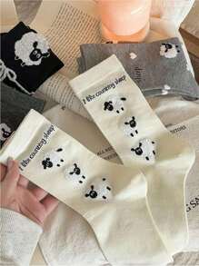 4 Pairs Ladies Cute Cartoon Sheep Pattern Casual Crew Socks