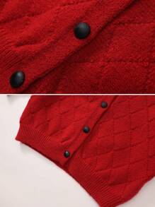 1 pièce Jeune fille pull tricoté à manches longues, style mode boutons devant rouges, automne/hiver