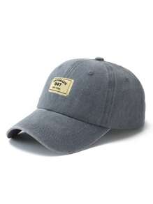 1pc Light Gray Fabric Tag Adjustable Washed Baseball Cap, Outdoor Fashion,Beach,Holiday - Grey - View 2