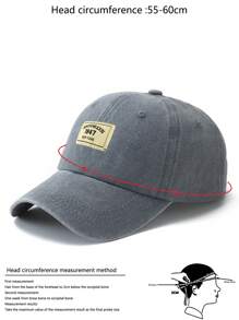 1pc Light Gray Fabric Tag Adjustable Washed Baseball Cap, Outdoor Fashion,Beach,Holiday - Grey - View 4