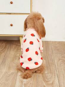1pc Strawberry Fruit Pattern Plush Pet Clothes, Warm Dog Hoodie, Cat Sweatshirt - Multicolor - View 4