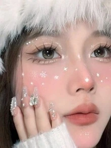 1 件水钻脸贴，雪花图案眼妆纹身贴，自粘装饰贴，也可用作指甲贴