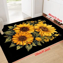 1 Stück rutschfester Teppich mit "schwarzem Hintergrund und einem Strauß Sonnenblumen", maschinenwaschbar, Teppich für Eingang, Wohnzimmer, Schlafzimmer, Kinderzimmer, Outdoor Terrasse, Garten, Wohndekoration, Raumdekoration, Flächenteppich, Wandteppich