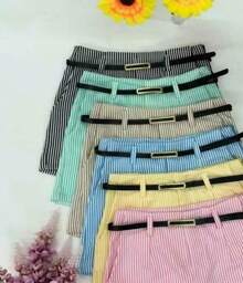 Zra Women's Striped Shorts With Belt - 淺粉色 - 查看 2