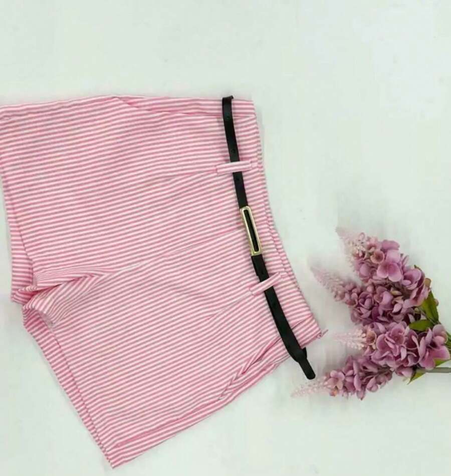 Zra Women's Striped Shorts With Belt - 淺粉色 - 查看 1