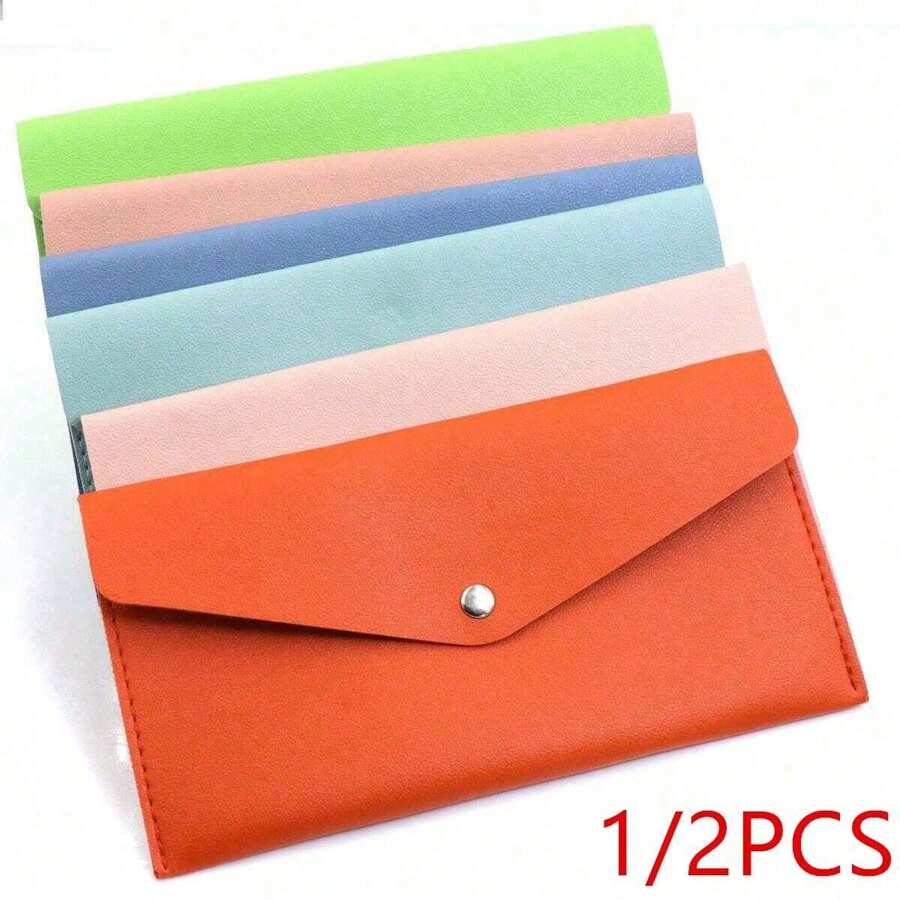 1/2PCS 防水现金信封袋，皮革材质，PU 皮革制成，可重复使用现金钱包，适用于春季、婚礼或毕业典礼，名片夹，钱包，卡片保护器，卡片收纳袋，护照袋，护照和机票夹，护照容器，护照容器，护照钱包，护照夹，钱信封，现金钱包 - 彩色 - 查看 1
