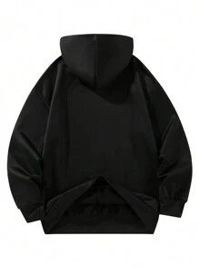 Áo hoodie chui đầu dáng rộng thoải mái cho nam - màu đen - Xem 2