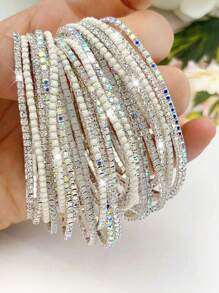 1 套黑色、灰色、黑色和灰色协调颜色、白色水钻弹性手链，适合女士、日常穿着和派对