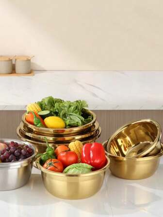 Stainless Steel Non-Magnetic Spice Jars, Baking Mixing Bowls, Stainless Steel Mixing Bowls, Large & Deep Kneading Bowls, Multi-Function Vegetable Wash Basins, Soup Pots