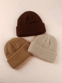 3pcs Pack Unisex Kids Knit Solid Color Warm Beanie Hats,Suitable For Autumn And Winter - Multicolor - View 4