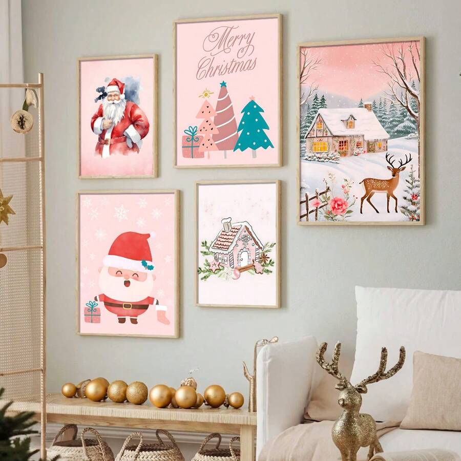 1 件复古圣诞艺术圣诞绘画，可打印圣诞老人圣诞绘画家居装饰，帆布海报装饰，墙壁海报墙艺术装饰壁画，家居装饰，海报艺术，走廊卧室客厅装饰，帆布墙壁海报，卧室客厅走廊装饰 - 彩色 - 查看 1