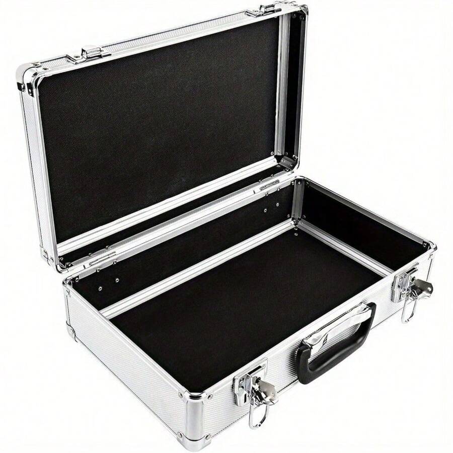 Lockable Flight Case Portable Aluminium Box Silver Carrying Case For Measurement Instruments Storage Toolbox (400 X 240 X 125 Mm) - Black - View 1