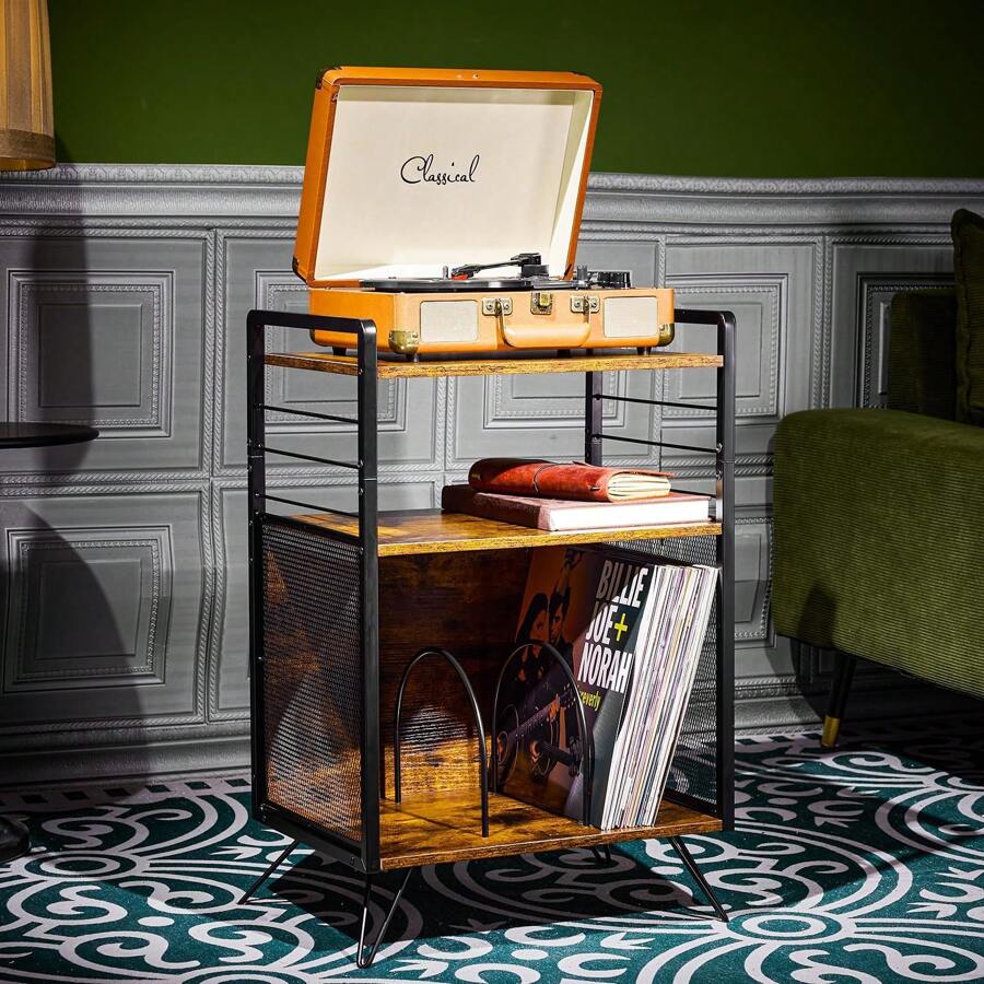 Mulikeer Record Player Stand, Turntable Stand With 3Tier Vinyl Record