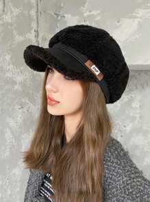 1 件装女士韩版秋季仿羊毛八角帽，保暖内衬厚冬季保暖棒球帽，休闲日常使用 - 彩色 - 查看 2