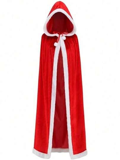 1pc Santa Claus Cloak, Christmas Hooded Cape With Red Hat, Halloween, Halloween Decoration