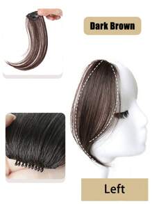 2pcs Middle-Part Bangs Hair Extensions Black Hair Clip In Forehead Hair Extensions Synthetic Natural Invisible Seamless French Side Bangs Hairpieces - Dark Brown - View 9