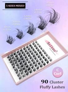 Asiteo 90 Pcs Cluster DIY Lash Set: Faux Mink Lashes Fluffy Messy 3D Cluster D Curl Lashes Mix Individual Eyelashes Extensions With Lash Bond & Seal - 彩色 - 查看 5