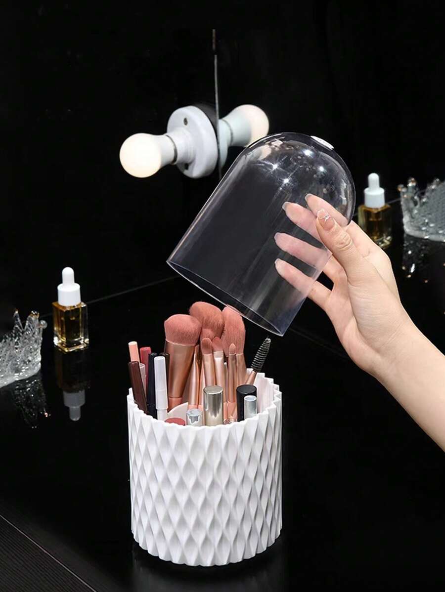 1 个防尘化妆品收纳盒 - 透明塑料收纳盒，亚克力刷子和铅笔架，适用于梳妆台、浴室、办公桌，可存放钢笔、铅笔、剪刀、化妆刷