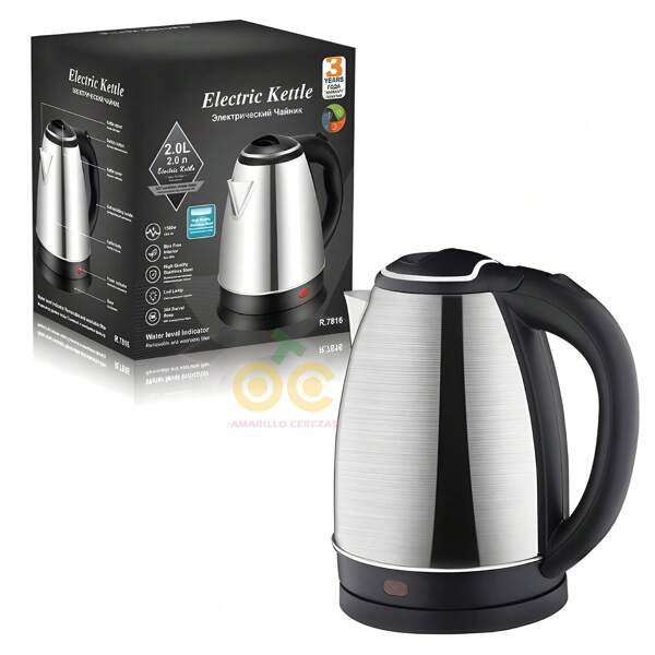 Hervidor De Agua Acero Inoxidable, Hervidor EléCtrico,Equipado Con Funciones De Apagado AutomáTico Y ProteccióN De EbullicióN En Seco, Hervidor EléCtrico De EbullicióN RáPida, Hervidor, Hervidor, Cargado, Conveniente Y RáPido, Gran Capacidad De 2 Litros, Confiable, DiseñO De Doble Capa