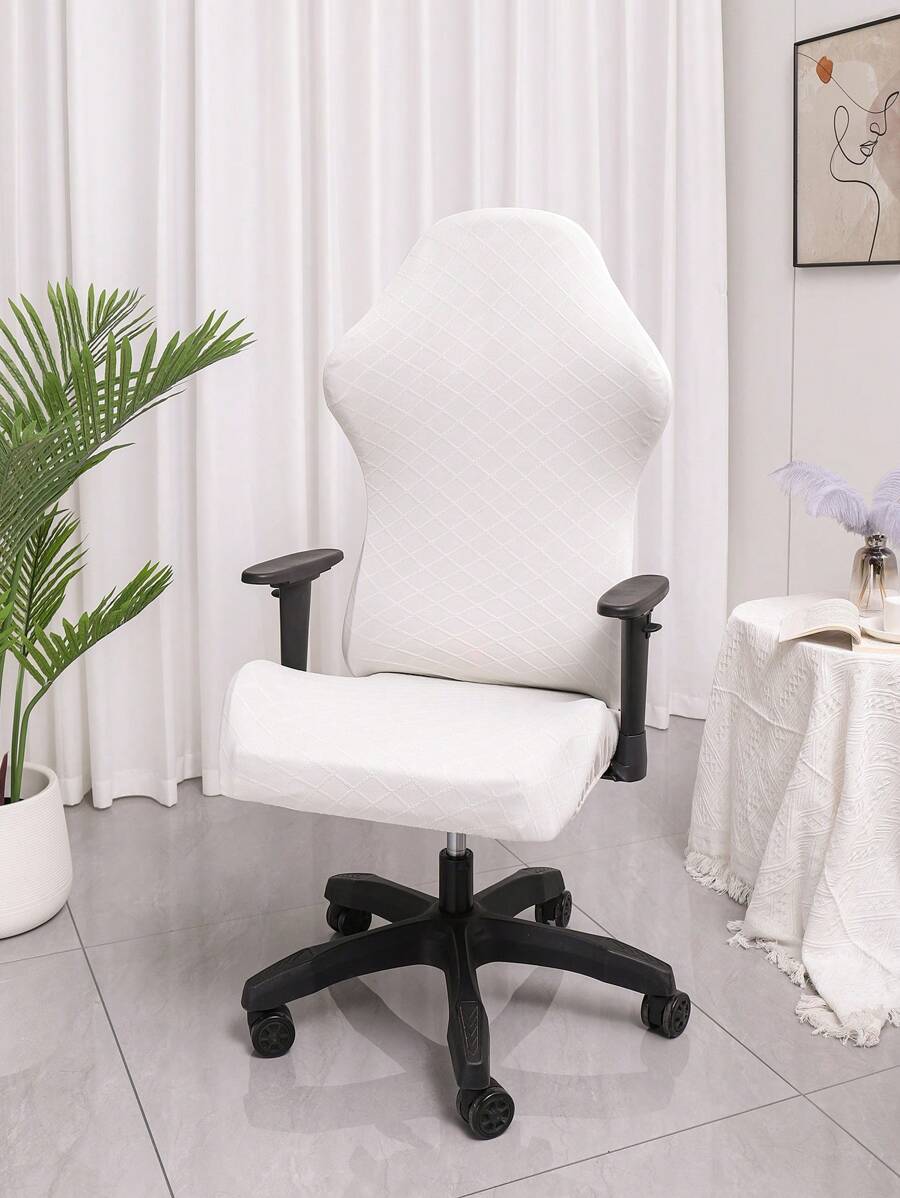 Vỏ bọc ghế văn phòng hai mảnh màu trắng trơn mọi mùa, chống bụi, hoàn toàn kín, vỏ bọc ghế máy tính có độ đàn hồi cao, vỏ bọc ghế thể thao điện tử dệt kim dày Jacquard, trang trí nhà tối giản hiện đại - trắng - Xem 1