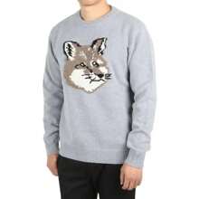 Maison Kitsuné Men's Big Fox Head Classic Pullover Wool Knit Top Grey