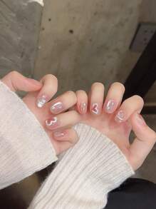 10 件手工美甲假指甲套装，包括粉色心形、蝴蝶、星星、椭圆形指甲贴片，适合美甲师、学生、孕妇、日常使用，带果冻胶 - 彩色 - 查看 7