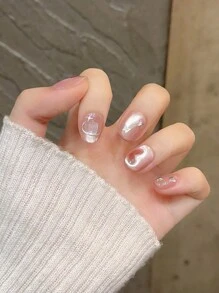 10 件手工美甲假指甲套装，包括粉色心形、蝴蝶、星星、椭圆形指甲贴片，适合美甲师、学生、孕妇、日常使用，带果冻胶 - 彩色 - 查看 8