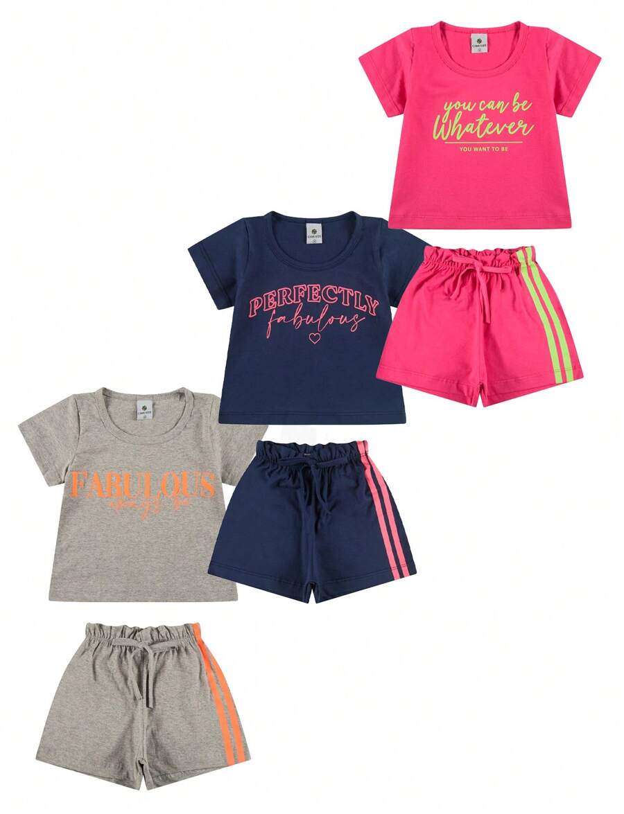 3 Sets For Children, Girls, Boys, Blouse And Shorts, Summer Sweatshirt - 彩色 - 查看 1