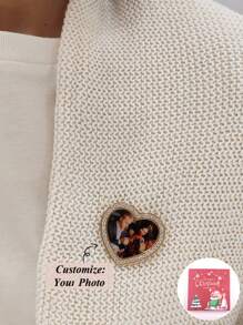 1 件定制彩色照片宝石心形胸针，送给朋友、家人的独特母亲节/父亲节、周年纪念日、生日、圣诞节、毕业礼物 - 金色 - 查看 10