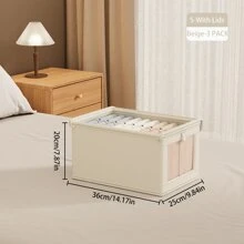 1/2/3 包带盖大号储物箱，装饰性储物盒，用于衣物的织物储物盒，壁橱整理器和储物架，用于整理金属丝架壁橱书架，米色，正装裤鞋牛仔裤靴子裙子 - 米色 - 查看 15