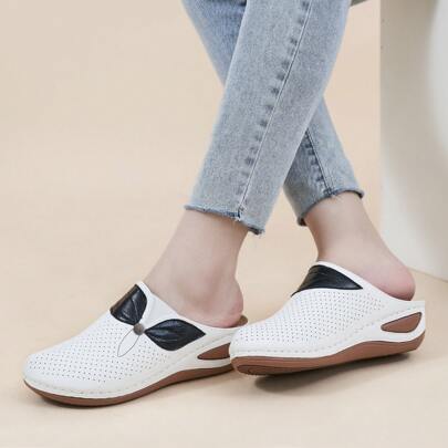 Women's Massage Bead Wedge Mule Shoes, Fashionable & Comfortable Closed Toe Slip-Ons, Suitable For All Seasons