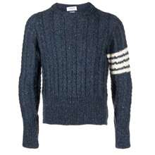 Thom Browne Donegal Twist Cable 4-Bar Classic Crewneck Knit Top Blue