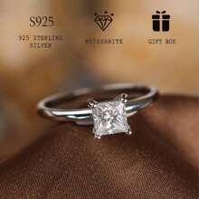 1入1ct閃耀莫桑石公主方形鉑金925純銀矩形戒指，高品質和時尚設計，適合婚禮、訂婚、情人節、母親節和萬聖節。附帶莫桑石證明和精美禮盒。 - 銀色 - 查看 2