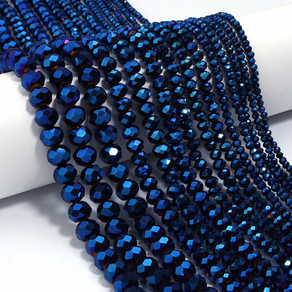 1 peça de contas planas de cristal de ábaco facetado azul marinho galvanizado, contas galvanizadas fofas versáteis multicoloridas, 3/4/6/8/10 mm, para fabricação de joias, correntes de telefone, chaveiros, contas de artesanato por atacado